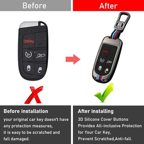 Moonlinks Zinc Alloy Key Fob Cover Case 5-Button & Keychain Compatible with Jeep Grand Cherokee Dodge Challenger Charger Dart Durango Journey Chrysler 300,Silicone Remote Key Case Holder Shell,Gray in Saudi Arabia