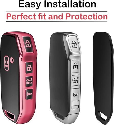 for Kia Key fob Cover,case with Keychain,Soft TPU Protect car Key,fit Cerato Ceed Forte NIRO Sorento Seltos Soul Telluride Remote Key,Key Shell-Black in Kuwait