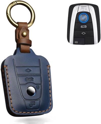 SANRILY for BMW I3 I8 Key Fob Cover 2014-2019 Keyless Entry Keychain Holder Full Protection Retro Leather Key Case Shell Blue in Kuwait