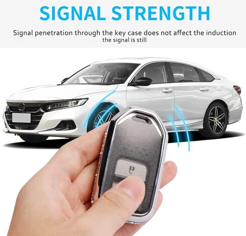 متوافق مع غطاء Honda Key Fob مع سلسلة مفاتيح، حافظة بديلة لمفتاح السيارة بأحجار الراين الكريستالية، غطاء مفتاح أبيض مناسب لسيارة Honda Accord Civic CRV Pilot HRV Odyssey Ridgeline Passport in Kuwait