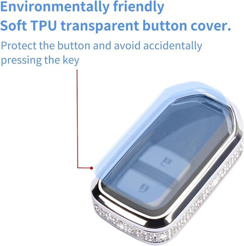 متوافق مع غطاء Honda Key Fob مع سلسلة مفاتيح، حافظة بديلة لمفتاح السيارة بأحجار الراين الكريستالية، غطاء مفتاح أبيض مناسب لسيارة Honda Accord Civic CRV Pilot HRV Odyssey Ridgeline Passport in Kuwait