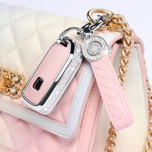 متوافق مع غطاء Honda Key Fob مع سلسلة مفاتيح، حافظة بديلة لمفتاح السيارة بأحجار الراين الكريستالية، غطاء مفتاح أبيض مناسب لسيارة Honda Accord Civic CRV Pilot HRV Odyssey Ridgeline Passport in Kuwait