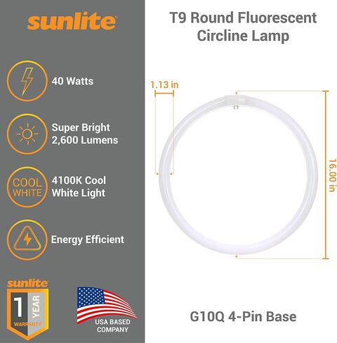 Sunlite 05023 FC16T9/WW T9 Round Fluorescent Circline Lamp, 40 Watts, 2600 Lumens, 2700K Soft White, RoHS Compliant, G10Q 4-Pin Base, 1 Pack in Saudi Arabia