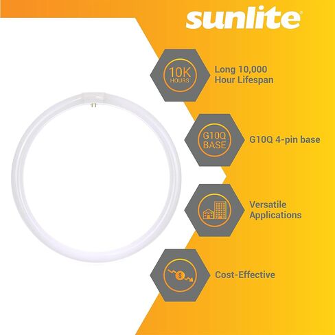 Sunlite 05023 FC16T9/WW T9 Round Fluorescent Circline Lamp, 40 Watts, 2600 Lumens, 2700K Soft White, RoHS Compliant, G10Q 4-Pin Base, 1 Pack in Saudi Arabia