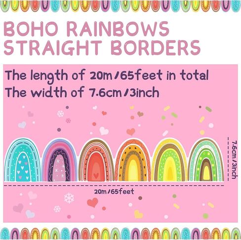 Classroom Bulletin Board Border 65 ft Rainbow Straight Bulletin Board Border Boho Bulletin Border Rainbow Polka Dots Border Trim for Bulletin Board Decorations School Classroom Home in Saudi Arabia