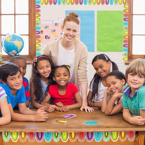 Classroom Bulletin Board Border 65 ft Rainbow Straight Bulletin Board Border Boho Bulletin Border Rainbow Polka Dots Border Trim for Bulletin Board Decorations School Classroom Home in Saudi Arabia