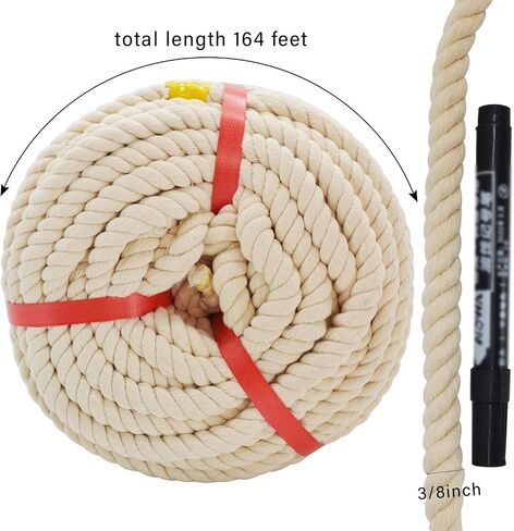 3 Strands Twisted Cotton Rope (3/8 inch x 164 feet) Natural Soft Rope for Craft, Macrame, Sporting,Home Decorating Wedding Ropes (Beige) in Saudi Arabia