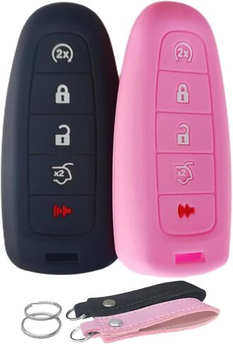 Silicone Key Fob Cover Remote Keyless Case Protector Compatible with Ford C-Max Edge Escape Expedition Explorer Flex Focus Taurus Lincoln MKS MKT MKX Navigator - 5 Buttons (Black + Grey) in Kuwait