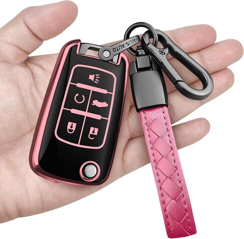 Sindeda for Chevrolet Key Fob Cover with Keychain Soft Full Protection Key Shell Key Case Compatible with Chevy Equinox Camaro Cruze Malibu Sonic Buick Terrain (Black, 4 Buttons) in Saudi Arabia