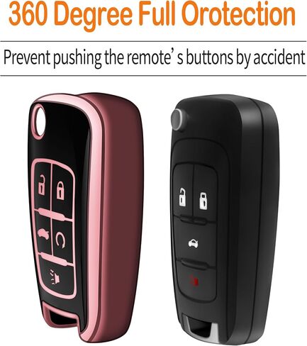 Sindeda for Chevrolet Key Fob Cover with Keychain Soft Full Protection Key Shell Key Case Compatible with Chevy Equinox Camaro Cruze Malibu Sonic Buick Terrain (Black, 4 Buttons) in Saudi Arabia