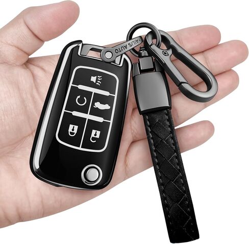Sindeda for Chevrolet Key Fob Cover with Keychain Soft Full Protection Key Shell Key Case Compatible with Chevy Equinox Camaro Cruze Malibu Sonic Buick Terrain (Black, 4 Buttons) in Saudi Arabia