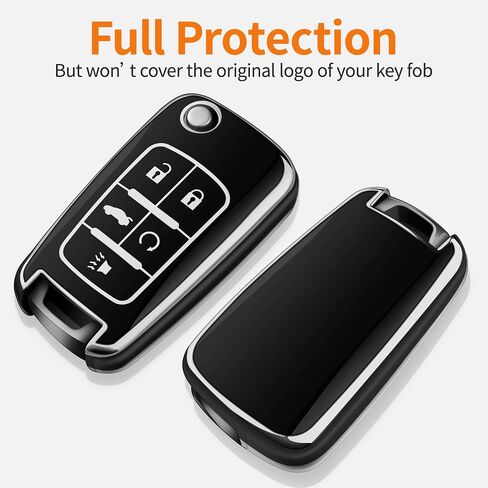Sindeda for Chevrolet Key Fob Cover with Keychain Soft Full Protection Key Shell Key Case Compatible with Chevy Equinox Camaro Cruze Malibu Sonic Buick Terrain (Black, 4 Buttons) in Saudi Arabia