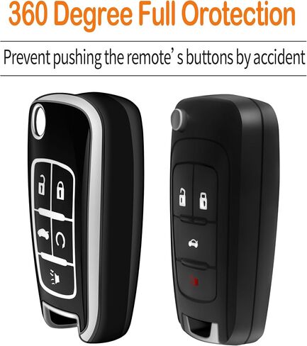Sindeda for Chevrolet Key Fob Cover with Keychain Soft Full Protection Key Shell Key Case Compatible with Chevy Equinox Camaro Cruze Malibu Sonic Buick Terrain (Black, 4 Buttons) in Saudi Arabia