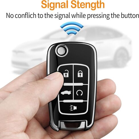 Sindeda for Chevrolet Key Fob Cover with Keychain Soft Full Protection Key Shell Key Case Compatible with Chevy Equinox Camaro Cruze Malibu Sonic Buick Terrain (Black, 4 Buttons) in Saudi Arabia
