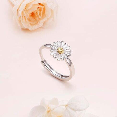 S925 Sterling Silver Flower Edelweiss Rings for Women Adjustable Oktoberfest Jewelry in Kuwait