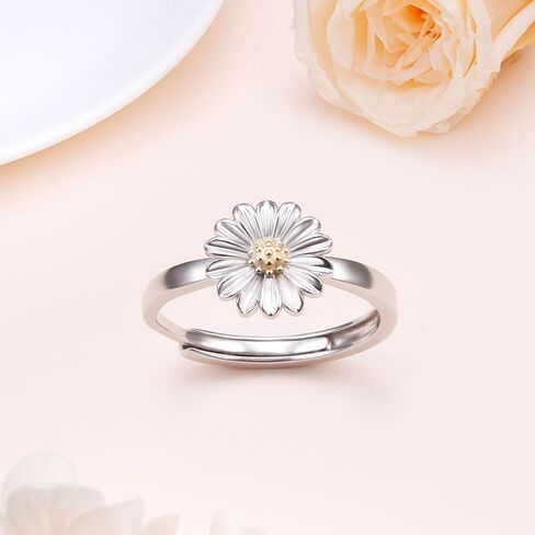 S925 Sterling Silver Flower Edelweiss Rings for Women Adjustable Oktoberfest Jewelry in Kuwait