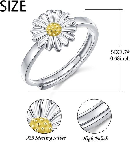 S925 Sterling Silver Flower Edelweiss Rings for Women Adjustable Oktoberfest Jewelry in Kuwait