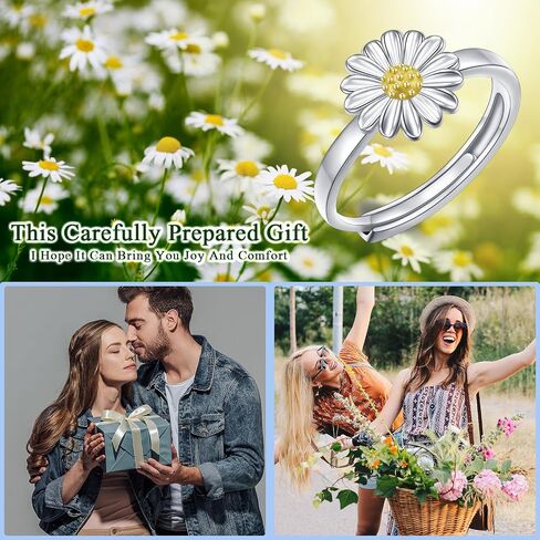 S925 Sterling Silver Flower Edelweiss Rings for Women Adjustable Oktoberfest Jewelry in Kuwait