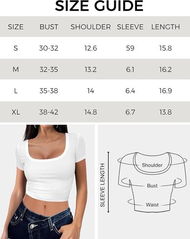 Women's Crop Top Short Sleeve Summer Fitted Basic T Shirts Square Neck Ribbed Silm Baby Tee Trendy Casual Clothes in Saudi Arabia