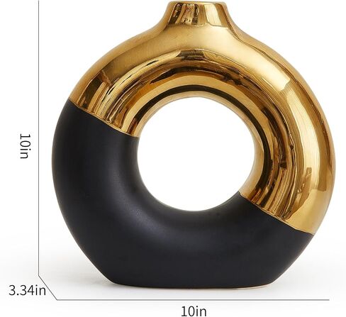 AWNR Ceramic Vase Gold Decor: Black & Gold Decorative Donut Vase 10''H Round Vases for Flowers Modern Home Decor for Living Room Bedroom Shelf Office Centerpieces for Dinning Table in Saudi Arabia