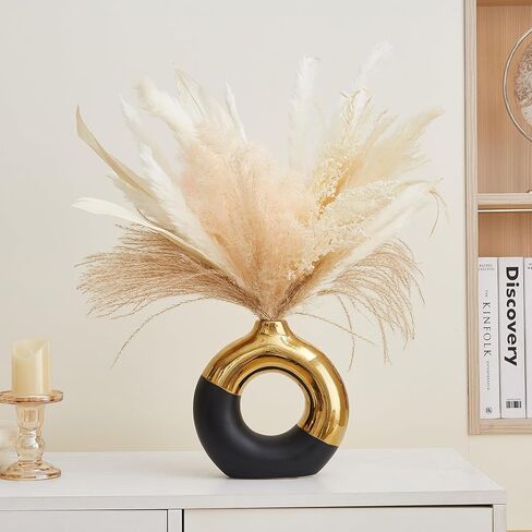 AWNR Ceramic Vase Gold Decor: Black & Gold Decorative Donut Vase 10''H Round Vases for Flowers Modern Home Decor for Living Room Bedroom Shelf Office Centerpieces for Dinning Table in Saudi Arabia