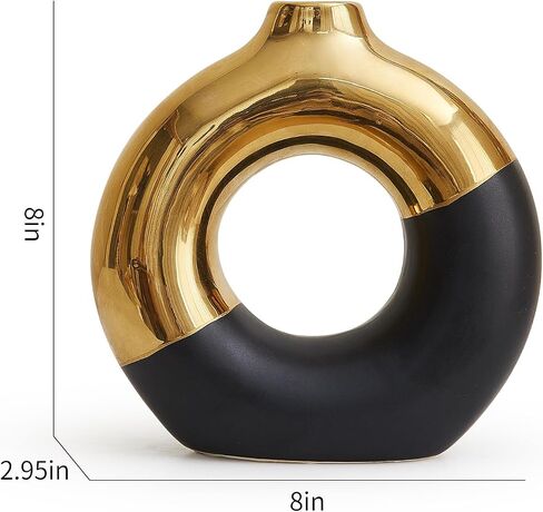 AWNR Ceramic Vase Gold Decor: Black & Gold Decorative Donut Vase 10''H Round Vases for Flowers Modern Home Decor for Living Room Bedroom Shelf Office Centerpieces for Dinning Table in Saudi Arabia