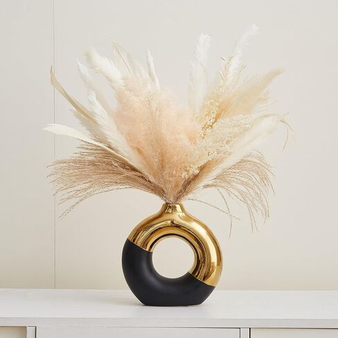 AWNR Ceramic Vase Gold Decor: Black & Gold Decorative Donut Vase 10''H Round Vases for Flowers Modern Home Decor for Living Room Bedroom Shelf Office Centerpieces for Dinning Table in Saudi Arabia