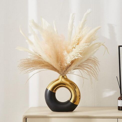 AWNR Ceramic Vase Gold Decor: Black & Gold Decorative Donut Vase 10''H Round Vases for Flowers Modern Home Decor for Living Room Bedroom Shelf Office Centerpieces for Dinning Table in Saudi Arabia