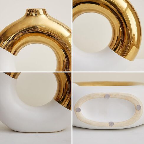 AWNR Ceramic Vase Gold Decor: Black & Gold Decorative Donut Vase 10''H Round Vases for Flowers Modern Home Decor for Living Room Bedroom Shelf Office Centerpieces for Dinning Table in Kuwait