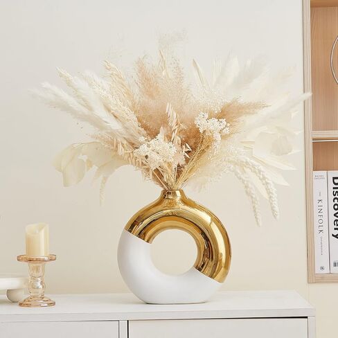 AWNR Ceramic Vase Gold Decor: Black & Gold Decorative Donut Vase 10''H Round Vases for Flowers Modern Home Decor for Living Room Bedroom Shelf Office Centerpieces for Dinning Table in Kuwait