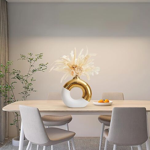 AWNR Ceramic Vase Gold Decor: Black & Gold Decorative Donut Vase 10''H Round Vases for Flowers Modern Home Decor for Living Room Bedroom Shelf Office Centerpieces for Dinning Table in Kuwait