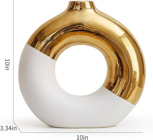 AWNR Ceramic Vase Gold Decor: Black & Gold Decorative Donut Vase 10''H Round Vases for Flowers Modern Home Decor for Living Room Bedroom Shelf Office Centerpieces for Dinning Table in Kuwait