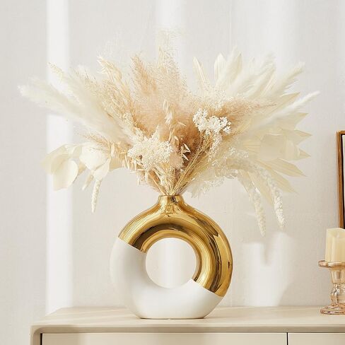 AWNR Ceramic Vase Gold Decor: Black & Gold Decorative Donut Vase 10''H Round Vases for Flowers Modern Home Decor for Living Room Bedroom Shelf Office Centerpieces for Dinning Table in Kuwait