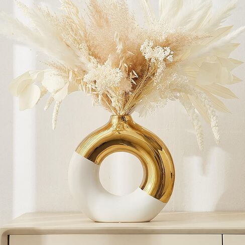 AWNR Ceramic Vase Gold Decor: Black & Gold Decorative Donut Vase 10''H Round Vases for Flowers Modern Home Decor for Living Room Bedroom Shelf Office Centerpieces for Dinning Table in Kuwait