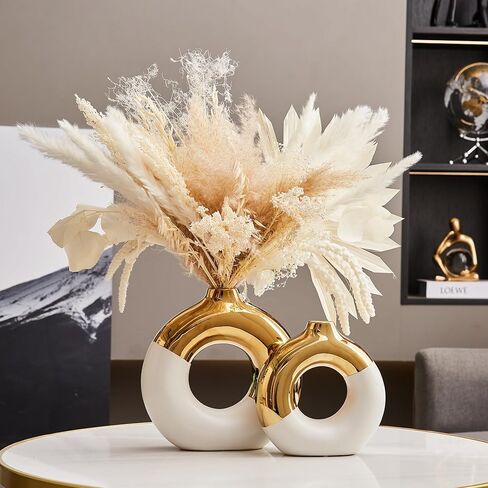 AWNR Ceramic Vase Gold Decor: Black & Gold Decorative Donut Vase 10''H Round Vases for Flowers Modern Home Decor for Living Room Bedroom Shelf Office Centerpieces for Dinning Table in Kuwait