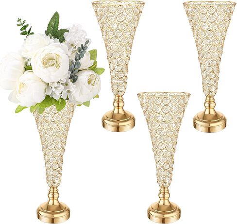 Mifoci 4 Pcs Gold Trumpet Vases for Centerpieces 16 Inch Crystal Flower Vase for Table Decor Wedding Party Favors Tall Floral Arrangement Stand Home Decoration in Saudi Arabia