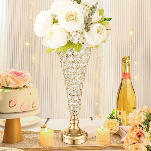 Mifoci 4 Pcs Gold Trumpet Vases for Centerpieces 16 Inch Crystal Flower Vase for Table Decor Wedding Party Favors Tall Floral Arrangement Stand Home Decoration in Saudi Arabia