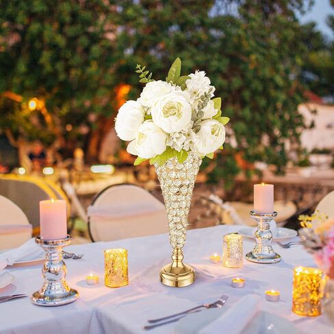 Mifoci 4 Pcs Gold Trumpet Vases for Centerpieces 16 Inch Crystal Flower Vase for Table Decor Wedding Party Favors Tall Floral Arrangement Stand Home Decoration in Saudi Arabia