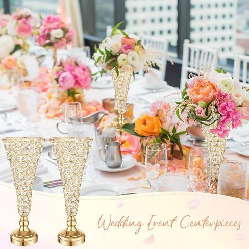 Mifoci 4 Pcs Gold Trumpet Vases for Centerpieces 16 Inch Crystal Flower Vase for Table Decor Wedding Party Favors Tall Floral Arrangement Stand Home Decoration in Saudi Arabia