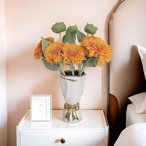 White Bow Flower Vase Ruffle Vase Ceramic Bow Vase for Flowers Coquette Vase for Living Room Bedroom Dining Table Home Decoration Flower Arrangements Wedding in Saudi Arabia