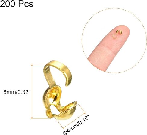 uxcell 200Pcs Open Bead Tips Knot Covers, Metal Clamshell Crimp Fold-Over Calotte Ends Caps for Jewelry Making DIY Crafts (4mm/0.16 Inch Cup, Black) in Saudi Arabia