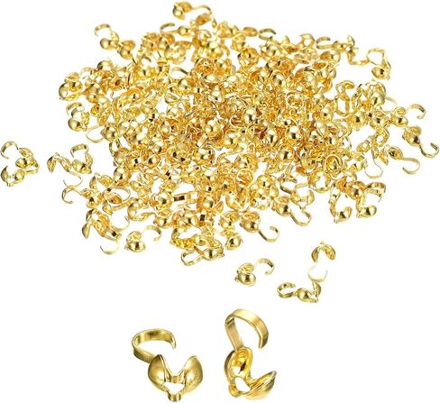 uxcell 200Pcs Open Bead Tips Knot Covers, Metal Clamshell Crimp Fold-Over Calotte Ends Caps for Jewelry Making DIY Crafts (4mm/0.16 Inch Cup, Black) in Saudi Arabia