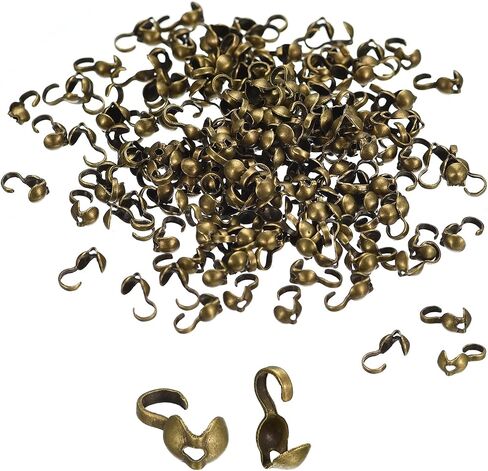 uxcell 200Pcs Open Bead Tips Knot Covers, Metal Clamshell Crimp Fold-Over Calotte Ends Caps for Jewelry Making DIY Crafts (4mm/0.16 Inch Cup, Black) in Saudi Arabia