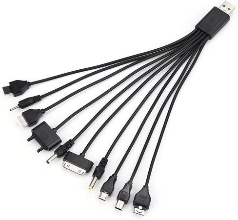 1 قطعة 10 في 1 USB أسود متعدد شاحن كابلات USB للهواتف المحمولة سلك شحن USB 20 سم / 7.87 بوصة USB عالمي إلى متعدد التوصيل كابل شاحن الهاتف الخليوي كابل USB للهواتف الذكية كابل شاحن 7.87 بوصة in Saudi Arabia