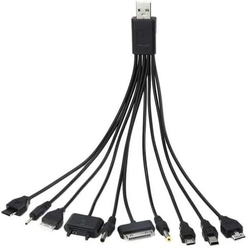 1 قطعة 10 في 1 USB أسود متعدد شاحن كابلات USB للهواتف المحمولة سلك شحن USB 20 سم / 7.87 بوصة USB عالمي إلى متعدد التوصيل كابل شاحن الهاتف الخليوي كابل USB للهواتف الذكية كابل شاحن 7.87 بوصة in Saudi Arabia