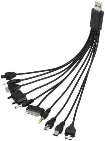 1 قطعة 10 في 1 USB أسود متعدد شاحن كابلات USB للهواتف المحمولة سلك شحن USB 20 سم / 7.87 بوصة USB عالمي إلى متعدد التوصيل كابل شاحن الهاتف الخليوي كابل USB للهواتف الذكية كابل شاحن 7.87 بوصة in Saudi Arabia