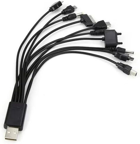 1 قطعة 10 في 1 USB أسود متعدد شاحن كابلات USB للهواتف المحمولة سلك شحن USB 20 سم / 7.87 بوصة USB عالمي إلى متعدد التوصيل كابل شاحن الهاتف الخليوي كابل USB للهواتف الذكية كابل شاحن 7.87 بوصة in Saudi Arabia