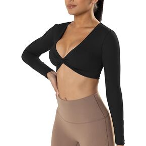 Shed Long Sleeve Crop Tops for Women Asana Twist Deep V Workout Crop T Shirt Top