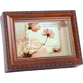 Cottage Garden Old Friends Friendship Woodgrain Rope Trim Music Jewelry Box Plays That's What Friends are for