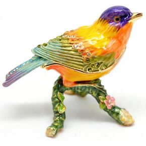 Bird Trinket Box Bird Figurines Hinged Jewelry Boxes Jewelry Ring Box Earrings Organizer Bird Gifts Home Decor (Blue)